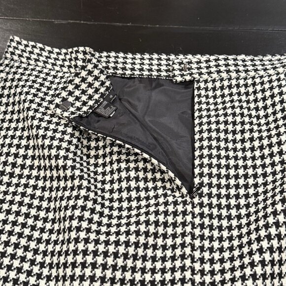 Tahari Houndstooth Fringe Black White Faux Wrap Knee Length Womens Skirt Size 16 - Picture 4 of 9